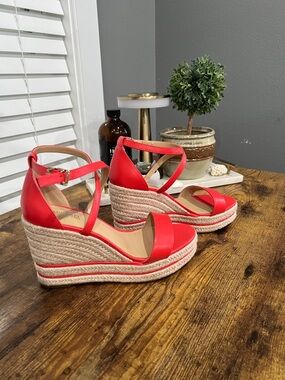 Michael Kors Red Espadrille Platform Wedge Sandals